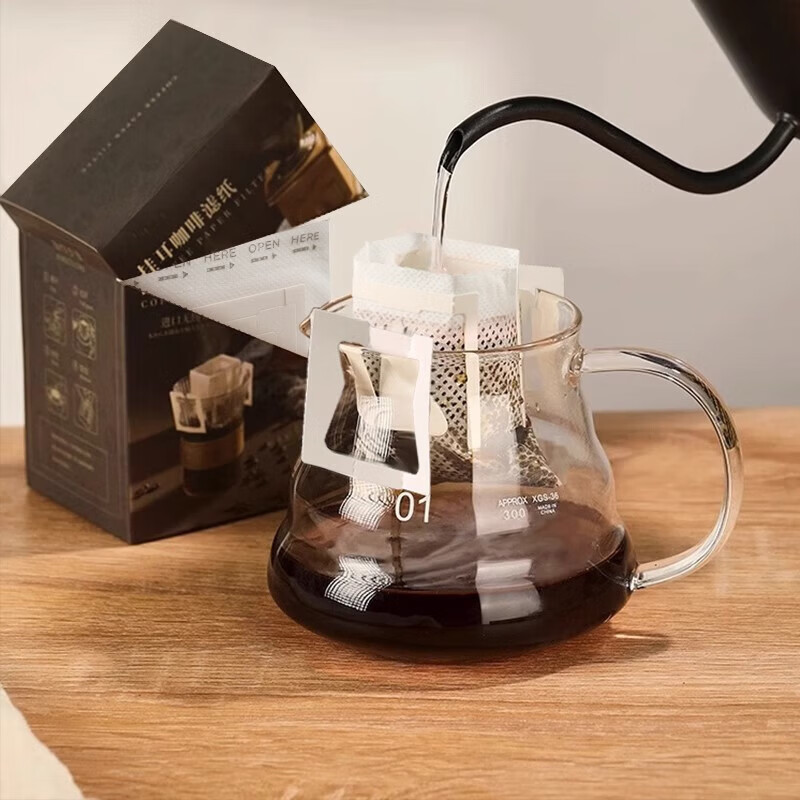 MIEHONE Japanese coffee filter paper hanging ear filter paper hand brewed coffee filter imported hanging ear bag disposable ear hanging coffee filter bag 50 pieces food grade material/high density/solid and durable-delivery spoon