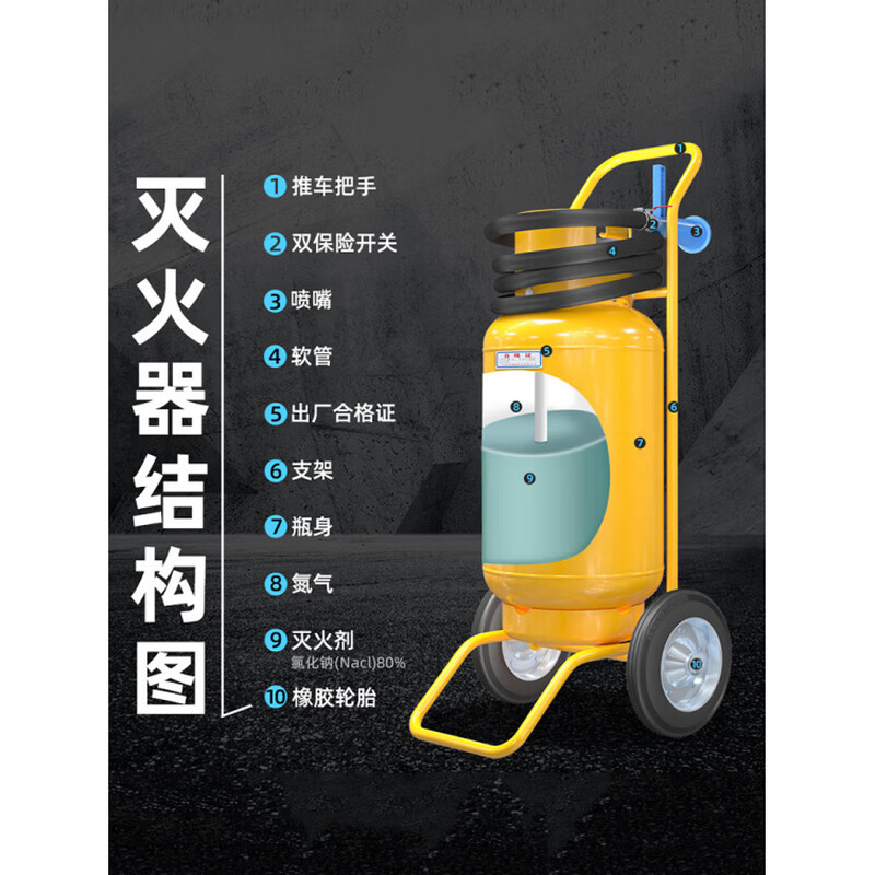 Class D trolley type fire extinguisher 20kg/25/30/35/50KG kg sodium magnesium aluminum lithium light metal fire extinguisher 20KG trolley type D metal fire extinguisher