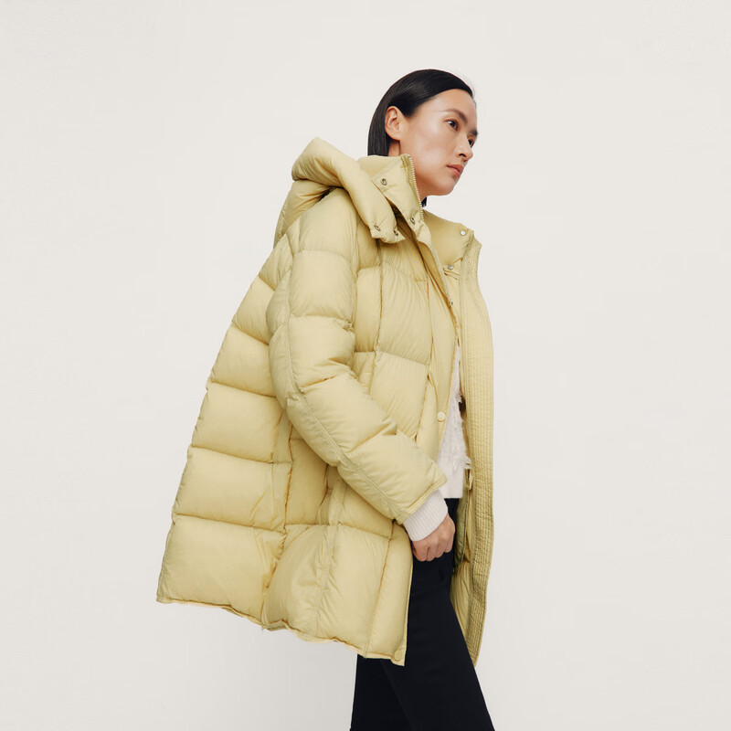 ARIOSE winter new loose warm goose down mid-length down jacket hooded jacket 31110031 vanilla yellow L