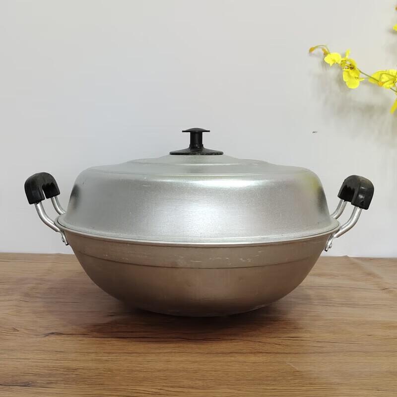 Tuojin old-fashioned hand-made pure aluminum pot household double-ear wok aluminum soup pot steamer Lu wok chef commercial 3 34 cm thickened version 2.2 catties 34cm stainless steel pot lid plus pure aluminum steaming sheet