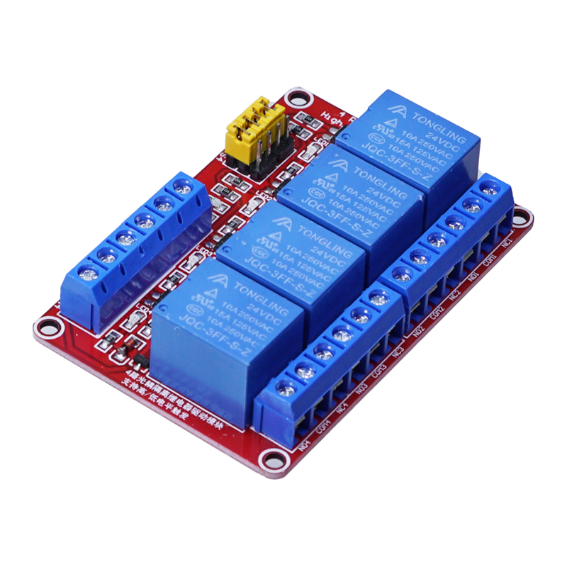 Throwing stones, with optocoupler relay module, 4-way relay, 24V working voltage, current resistance 10A, adjustable trigger level