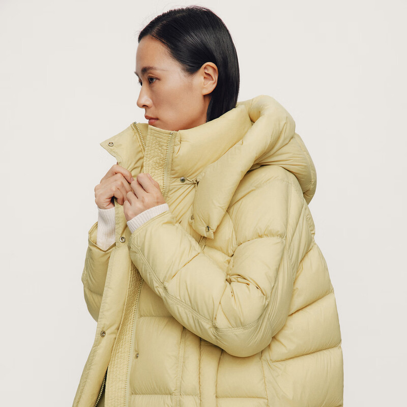 ARIOSE winter new loose warm goose down mid-length down jacket hooded jacket 31110031 vanilla yellow L