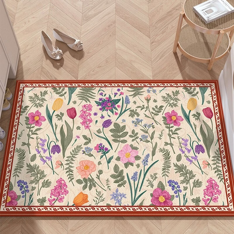 Fantasy green entrance door floor mat, retro door leather shoe mat, entry door washable, cut and shoe carpet, L green semicircle 80x120CM, wear-resistant and scratch-resistant, clean entry