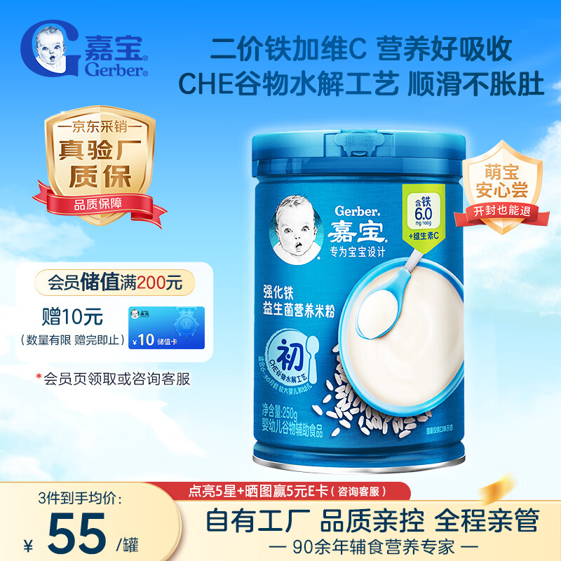 GERBER infant and toddler high-iron rice cereal vitamin C plus iron original baby food supplement rice cereal 250g 6-12 months 100% authentic factory
