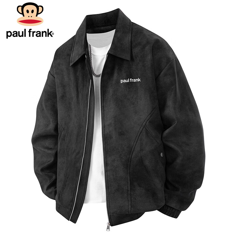 Paul Frank Jacket Men's Winter Loose Workwear Jacket Men's Casual Suede Leather Jacket Men's Black L
