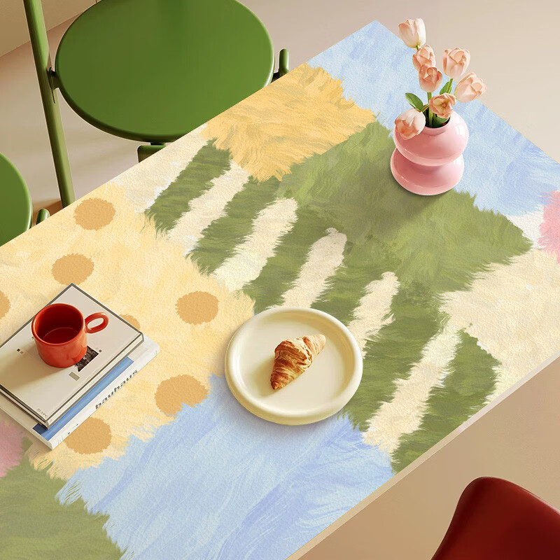 Fantasy and fresh American tablecloth waterproof, oil-proof, heat-insulating and anti-scalding table mat, no-wash coffee table table mat, leather table mat, Green Room 80CMx160CM Say goodbye to oil stains, not easy to penetrate