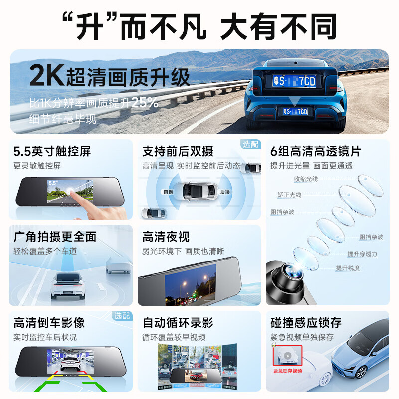 LNDU Lingdu dash cam front and rear dual recording high-definition night vision rearview mirror streaming parking monitoring reversing image standard new upgrade 4.3 inches + single lens + 32G