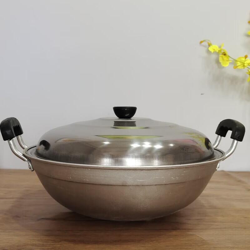 Tuojin old-fashioned hand-made pure aluminum pot household double-ear wok aluminum soup pot steamer Lu wok chef commercial 3 34 cm thickened version 2.2 catties 34cm stainless steel pot lid plus pure aluminum steaming sheet