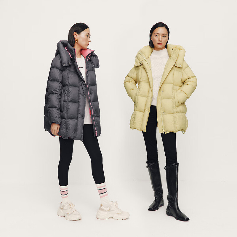 ARIOSE winter new loose warm goose down mid-length down jacket hooded jacket 31110031 vanilla yellow L
