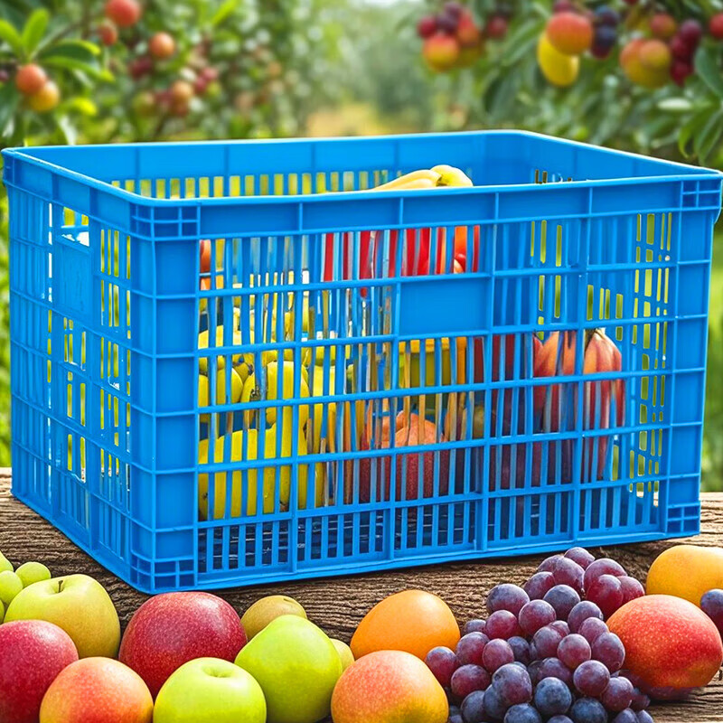 Plastic basket rectangular turnover basket large hollow commercial storage frame grid fruit industrial express basket 380-225 basket 40*31*23.5cm Default blue yellow/red/white/green please note