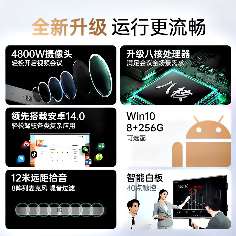 Seewo electronic whiteboard SEEWOAI conference all-in-one tablet touch screen multimedia teaching touch screen training mobile TV touch 4K education projection screen office remote smart screen 100 inches mobile cart + stylus Android + computer dual system 8 + 256G high configuration