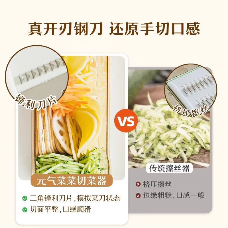 Shuke Yuanqi Caicai multifunctional vegetable cutter and grater, household grating and shredding to prevent hand injury, radish shreds and potato shreds, vegetable cutter + hand guard (shred + slice)
