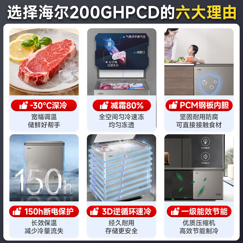 Haier Small Freezer Series 100/143/201/228/245/253L Single Temperature Household Freezer Cryogenic Quick Freezing Frost Reduction Antibacterial Energy Saving Freezing and Refrigeration Dual-Purpose Level One Energy Efficiency 200L Sheet Metal Light Luxury Gold -30 Cryogenic | PCM Liner