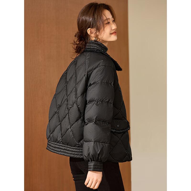 Fabesa brand small fragrant style short thin down jacket for women 2026 new winter small thin fashion jacket gray bean green S