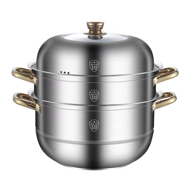 SUPOR's same style steamer 316 extra thick food grade stainless steel household double layer three layer steamed buns extra thick 316 food steel three layers 36cm