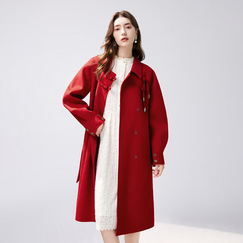 Qiushui Yiren New Year's jersey 100% sheep wool national style double-sided woolen coat 2025 winter new women's silhouette coat