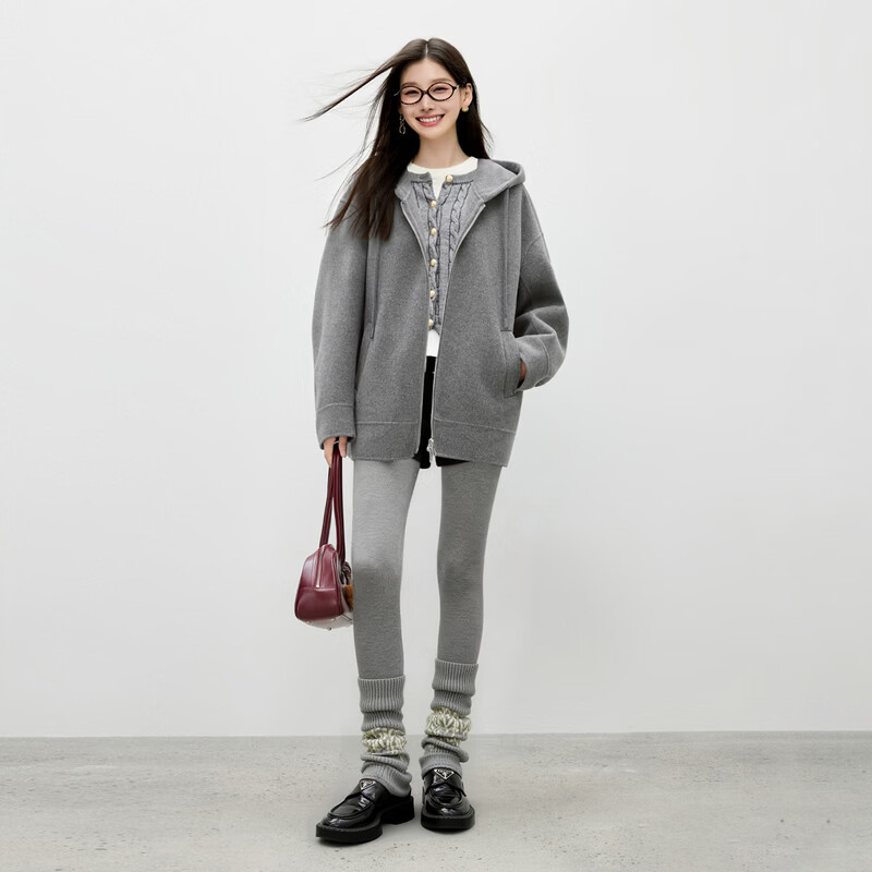 Qiushui Yiren Fashion 100% Sheep Wool Top 2025 Winter New Fall Shoulder Loose Hooded Woolen Jacket