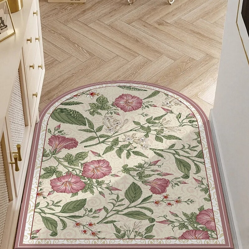 Fantasy green entrance door floor mat, retro door leather shoe mat, entry door washable, cut and shoe carpet, L green semicircle 80x120CM, wear-resistant and scratch-resistant, clean entry