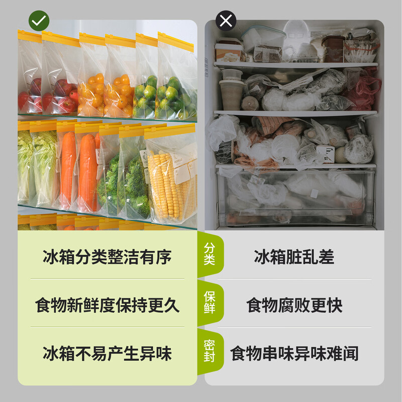 Yunlei zippered fresh-keeping bag dense bag thickened food grade household refrigerator kitchen waterproof and moisture-proof slide lock medium size 30 pieces