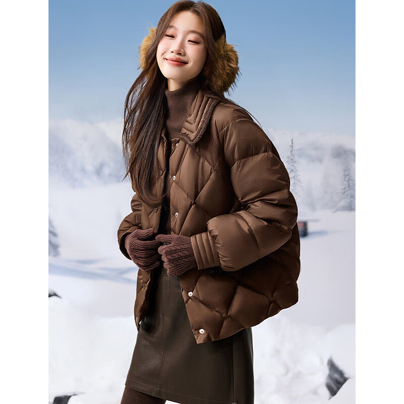 Fabesa brand small fragrant style short thin down jacket for women 2026 new winter small thin fashion jacket gray bean green S