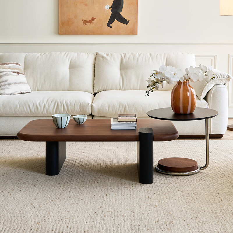 Dipu antique style walnut tea table modern simple living room small apartment oval 1.3m tea table combination Yimei 829