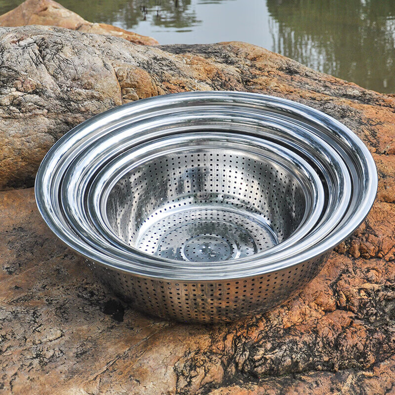 He Jiagong stainless steel large leaky vegetable sink 28-70 washed fruit basin vegetable basket drain basin rice basin drain basket 60 extra thick vegetable drain basin + thick steel solid basin