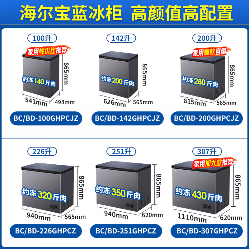 Haier Sapphire Blue 100-liter single-temperature freezer household small minus-35 degrees ultra-low temperature no need for frequent defrosting fully frozen/refrigerated refrigerator BC/BD-100GHPCJZ national subsidy