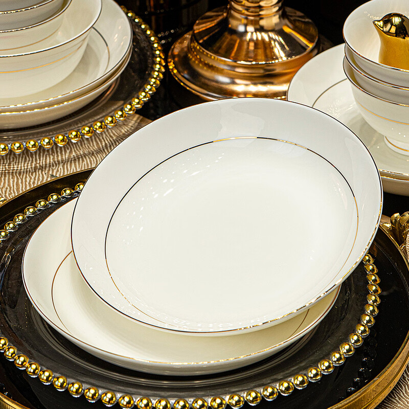 Red Peony Jingdezhen Phnom Penh tableware set household ceramic dishes set European plate bowl and chopsticks set light luxury gift box Phnom Penh tableware for 10 people gift box 58 pieces