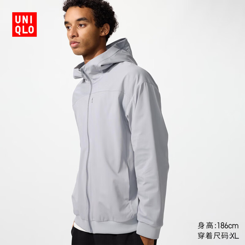 Uniqlo men's windproof polar fleece zipper hooded cardigan/long-sleeved jacket 25 autumn and winter new style 481182 02 light gray M /170/92A