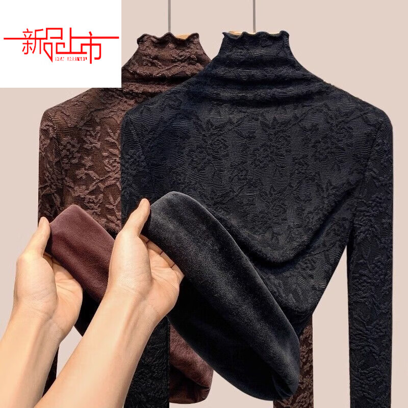 Woodpecker (TUCANO) thickened long-sleeved lace shirt for women, warm top, half-turtle collar, plus velvet bottoming shirt for layering, pure lust and western style, white high-density warm leather** plus velvet, this year's popular light luxury brand, thickened M, weight 80-90 pounds