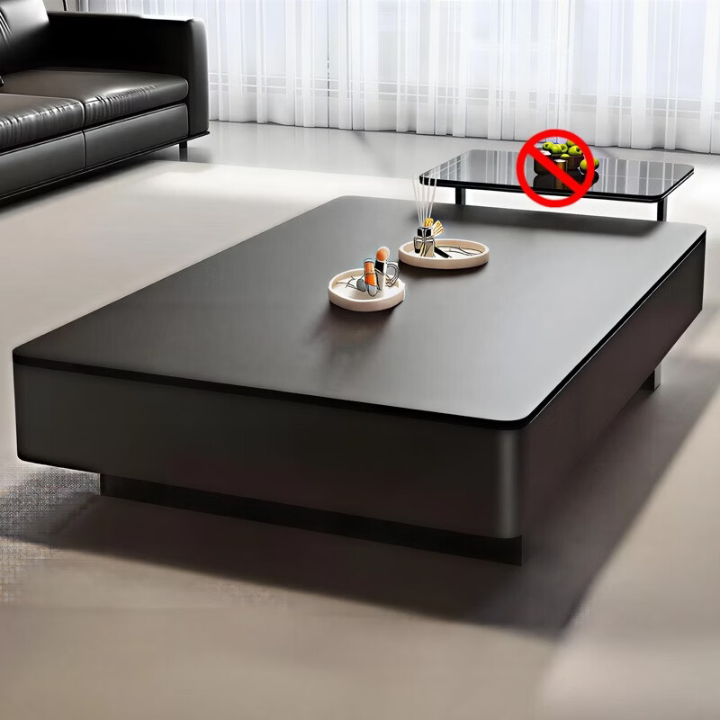 Shantilan slate coffee table living room light luxury high-end mobile small coffee table small apartment modern simple coffee table rectangular tea machine 140*60 pure black slate + black cabinet black frame