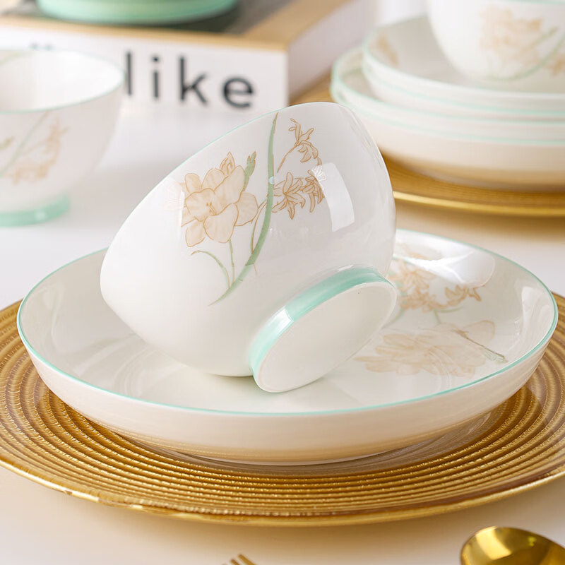 Jie Yajie ceramic bowl 4.5-inch high-temperature fired high-end light luxury home eating bowl set 6 pieces for beautiful women