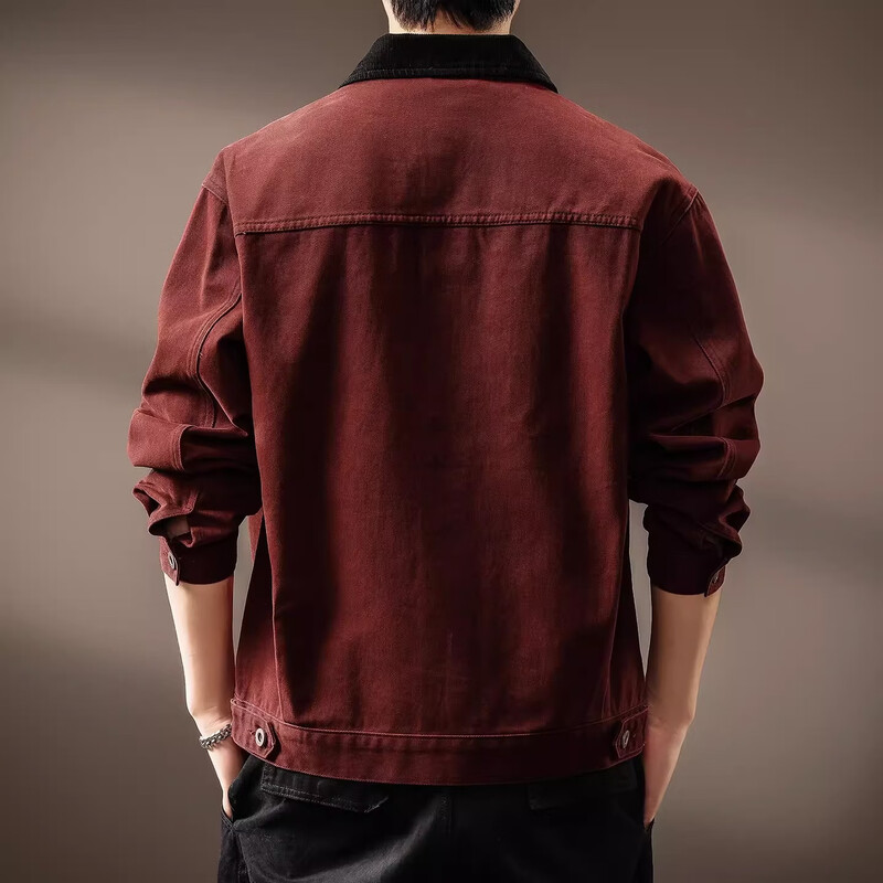 Noble color high-end American retro loose workwear jacket for men in spring and autumn pure cotton trendy brand outdoor hunting denim jacket for men