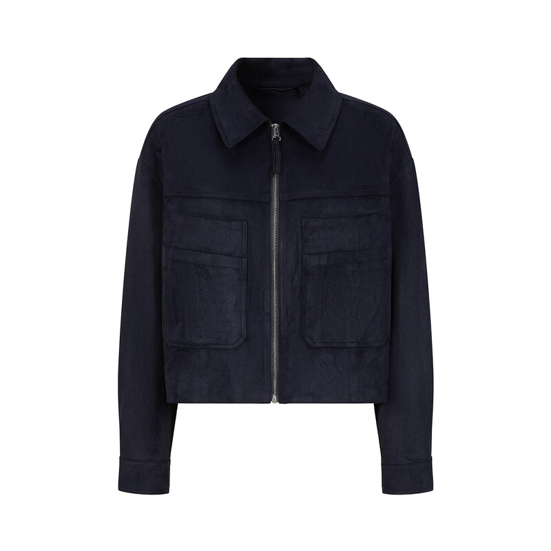 Jiuzi Annako retro low-key motorcycle style imitation suede lapel off-shoulder jacket for women 2026 spring new style Zhangqing XL