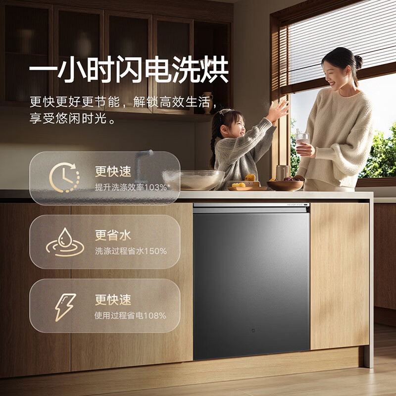 Mijia Xiaomi fully built-in dishwasher Ai smart washing high-end 18 sets P20 washing and disinfecting integrated 135 drying 59 minutes washing and drying automatic opening and closing door QMDW1803M
