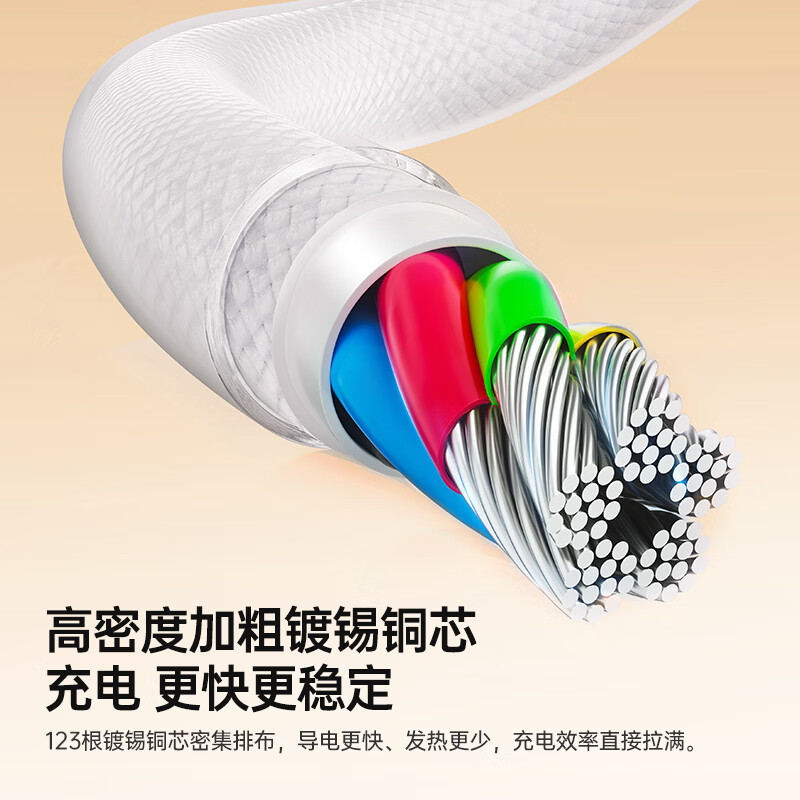 Bull (BULL) Xiaobing line type-c data cable Apple 17 charger cable iphone17promax mobile phone 16 fast charging cable suitable for Huawei Android ipad tablet computer Ice white - suitable for Apple 17-15 dynamic power adjustment