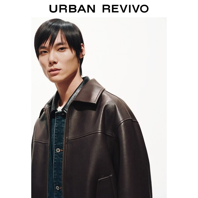 UR2026 Spring New Men's Amber Streamer Style PU Lapel Ribbed Jacket UMF160004