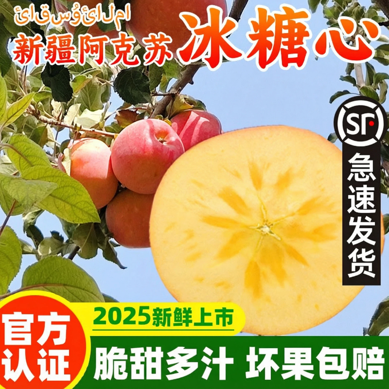 Aksu Apple Authentic Xinjiang Aksu Apple Rock Candy Heart Apple Gift Box Seasonal Fresh Fruit Great Gift Gift Net Weight 5 Jin Small Fruit (Single Fruit Approximately 70-79mm)
