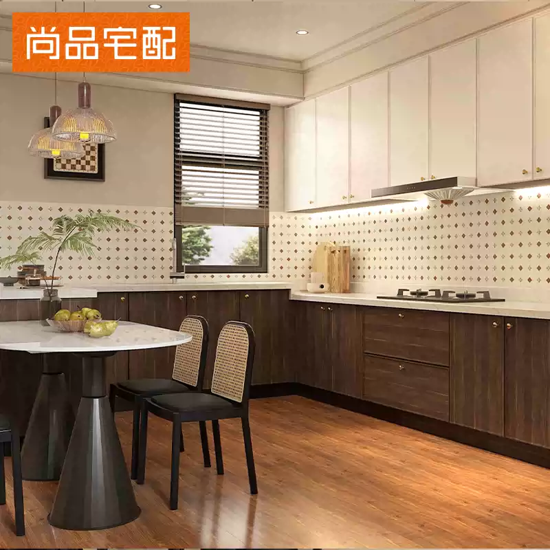 Yusenyi Shangpin Home Furnishing Kitchen Cabinets Custom Cabinets Kitchen Quartz Stone Countertops Walnut Cocoa Integrated Cabinets Kitchen Stove Home Customized Gold The specific price is subject to the actual plan.
