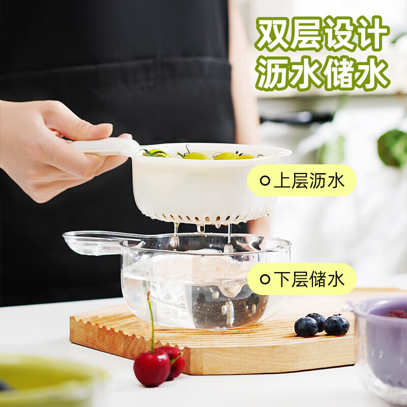 Sungsa mini drain basket double handle washing fruit blue kitchen home living room multi-functional water rack exquisite small fruit plate handle drain basket rice white