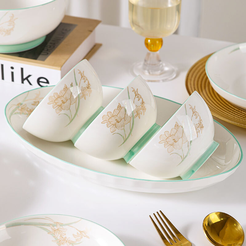 Jie Yajie ceramic bowl 4.5-inch high-temperature fired high-end light luxury home eating bowl set 6 pieces for beautiful women