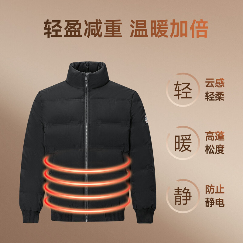 Septwolves Goose Down Down Jacket Men's Winter Stand Collar Moisture Absorbent Short Thick Men's Jacket Black XL