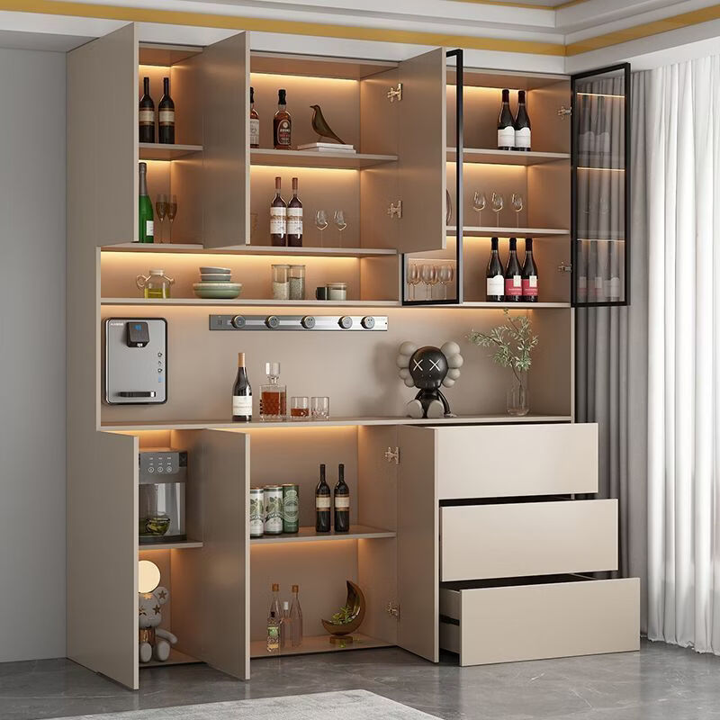 Junli solid wood wine cabinet against the wall multi-functional high cabinet integrated restaurant kitchen simple modern custom storage installation and heightening Elevator entry master installation - installation included black and white. Thickened to create style 2 80*40*220