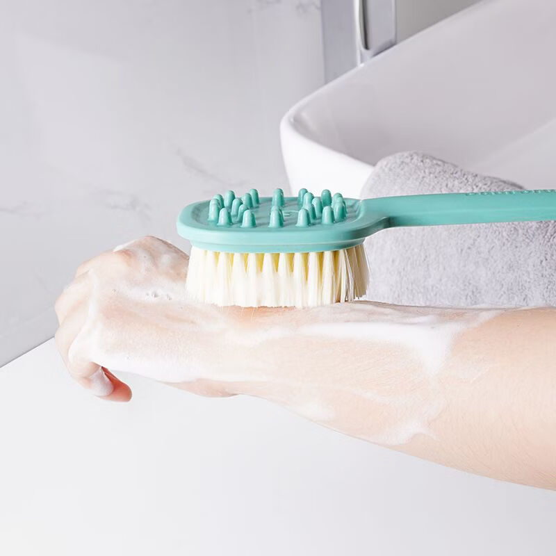 Yong Huan new bath brush long handle body rub back massage double-sided brush soft hair men and women bathing adult bath does not hurt the skin Nordic massage bath brush Morandi green 2 no specifications