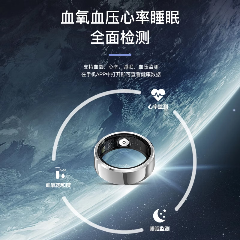 P+7 smart ring Nano chip Universal multi-function game heart rate blood oxygen sleep health monitoring Multi-sport mode recording step counting and running Ring waterproof ring R6 silver heart rate/sleep/blood pressure/blood oxygen/exercise + interactive mode 10# circumference 62.1mm diameter 19.8mm