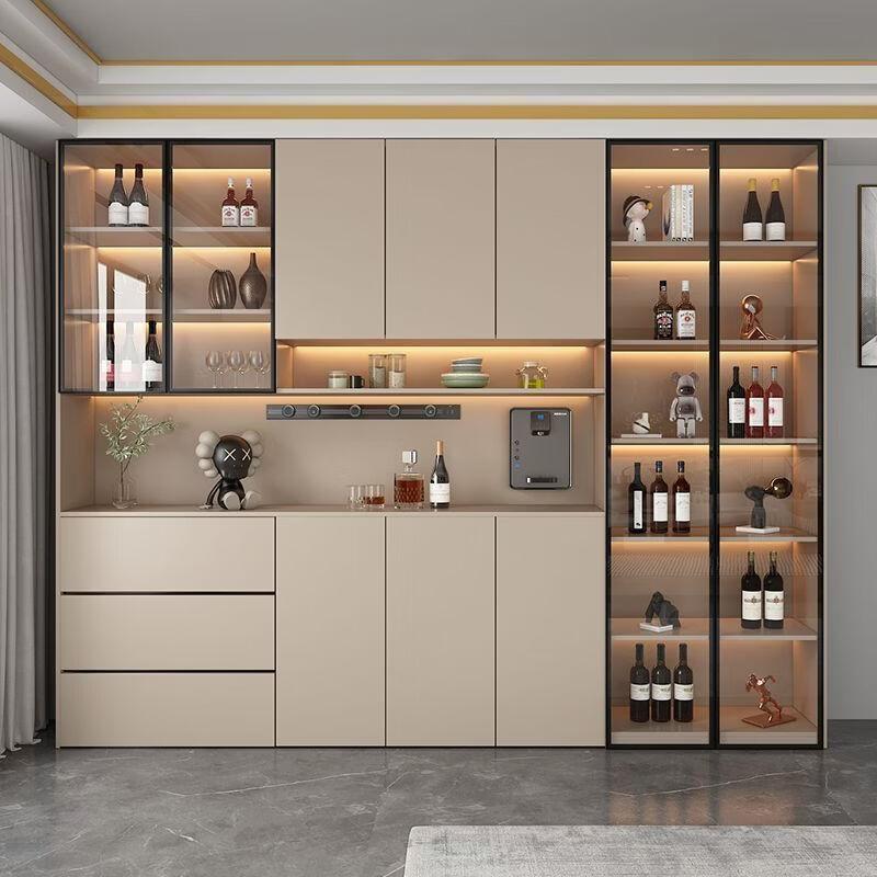 Junli solid wood wine cabinet against the wall multi-functional high cabinet integrated restaurant kitchen simple modern custom storage installation and heightening Elevator entry master installation - installation included black and white. Thickened to create style 2 80*40*220