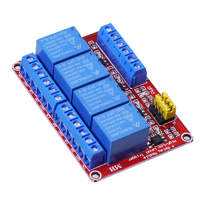 Throwing stones, with optocoupler relay module, 4-way relay, 24V working voltage, current resistance 10A, adjustable trigger level