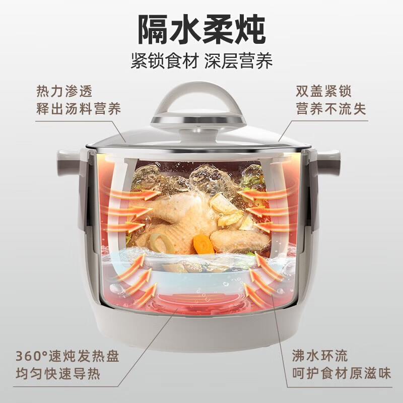 Bear Electric Stew Pot, Electric Stew Cup, Household Ceramic Pot Waterproof Stew Pot, Soup Pot, Large Capacity for 3-5 People, Large Inner Pot Can Stew One Chicken, Porridge, Healthy Pot, White Porcelain Electric Stew Pot 6.5L DDZ-B45B2