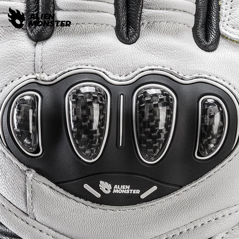 Alien Monster Ant King GT Motorcycle Riding Leather Gloves Racing Competition Long Carbon Fiber Motorcycle Equipment Lucent White L