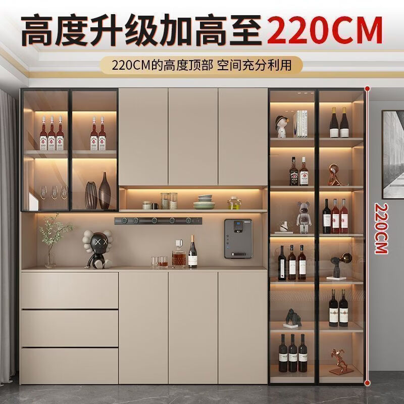 Junli solid wood wine cabinet against the wall multi-functional high cabinet integrated restaurant kitchen simple modern custom storage installation and heightening Elevator entry master installation - installation included black and white. Thickened to create style 2 80*40*220
